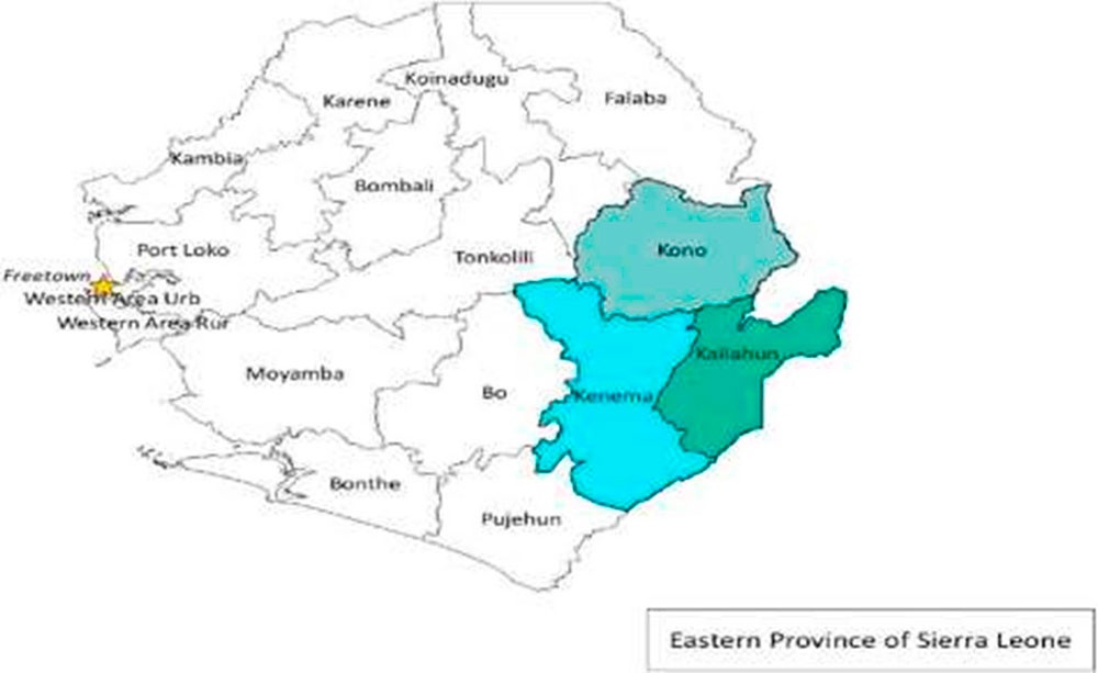 Mapa de Sierra Leona que muestra el área de estudio